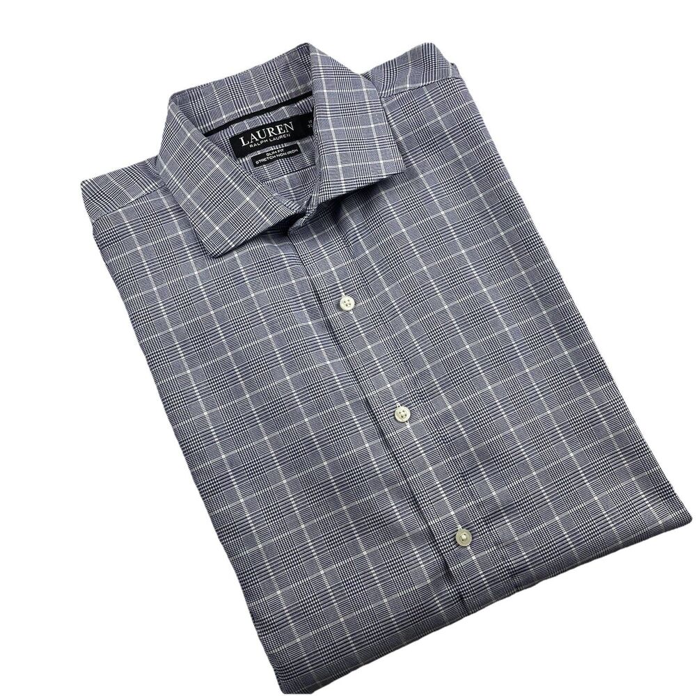 Lauren Ralph Lauren Men’s Long sleeve Button Up Micro Houndstooth Navy-16 1/2 32